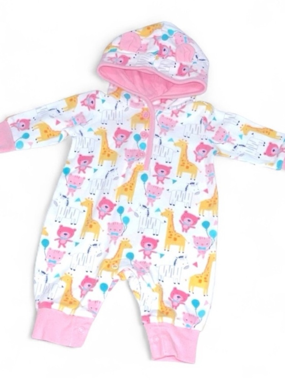 GYMBOREE Pink White Animal Print Hooded One-Piece - Newborn